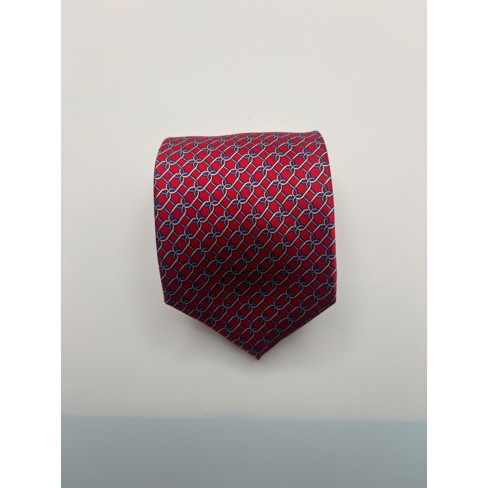 Saks Fifth Avenue Mens Red Silk Chain Link Geometric Necktie RN92087